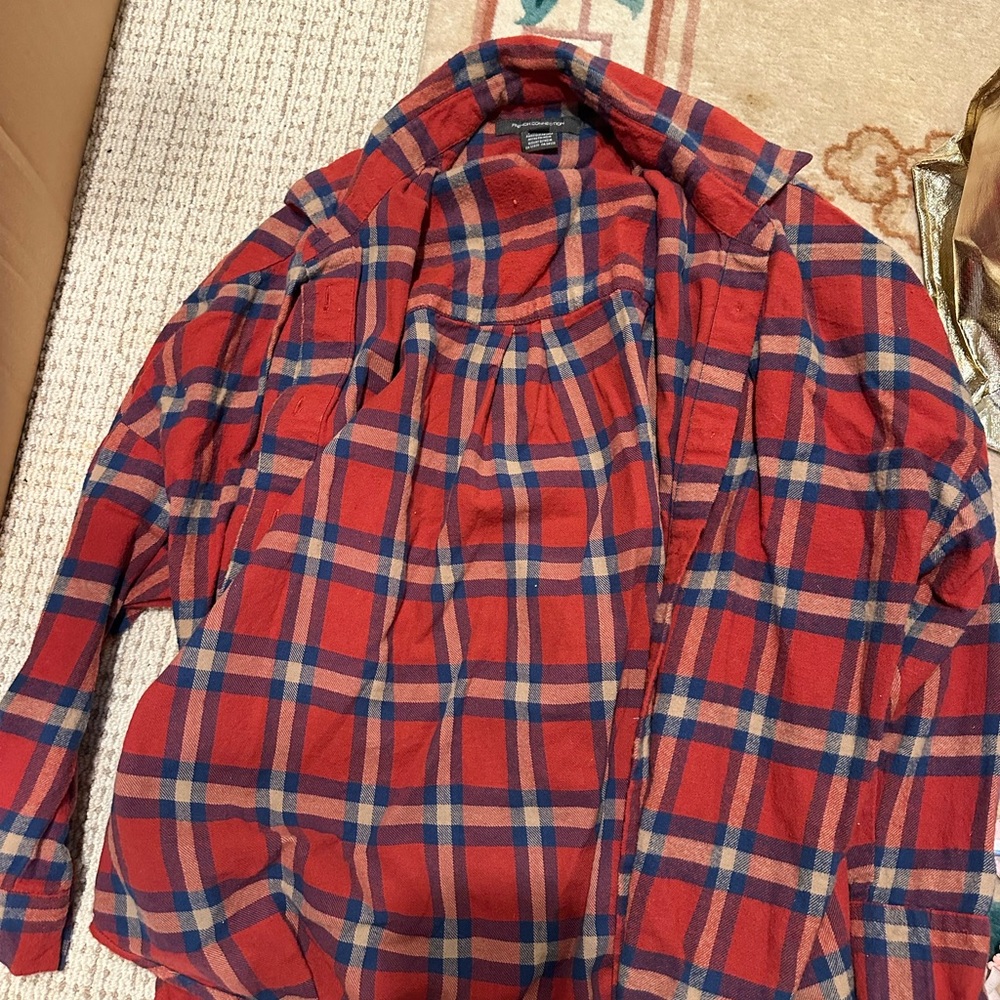 French connection orange and Blue Plaid Shirt